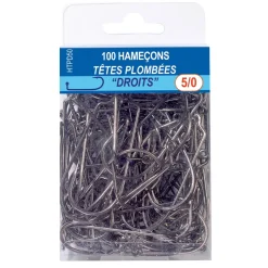 100 Hameçons Droits 90° pour Têtes Plombées