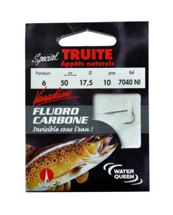 10 Hameçons Montés Water Queen Fluorocarbone Spécial Truite Appâts Naturels 7040 NI 50 cm