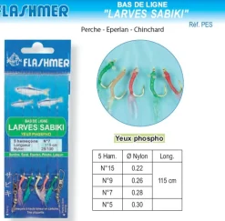 Bas de Ligne Flashmer Larves Sabiki 5 Hamecons