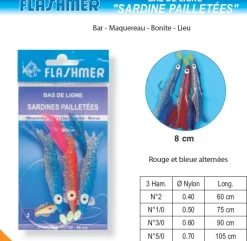 Bas de Ligne Flashmer Sardines Pailletées 3 Hameçons