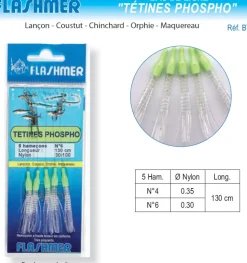 Bas de ligne Tetines Phosphorescentes 5 Hameçons