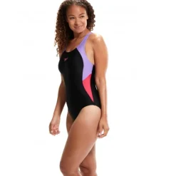 Maillot de bain Colourblock Splice Muscleback Speedo Black/Miami Lilac/Rasberry Fill