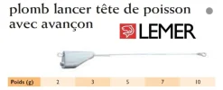 Plomb Lemer tête de poisson avec avançon sachet de 5
