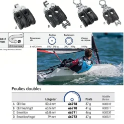 Poulie double Barton - Dériveur et Catamaran
