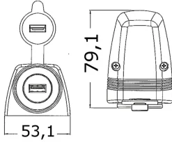 Prise Osculati USB et carénage pour fixation sur plan